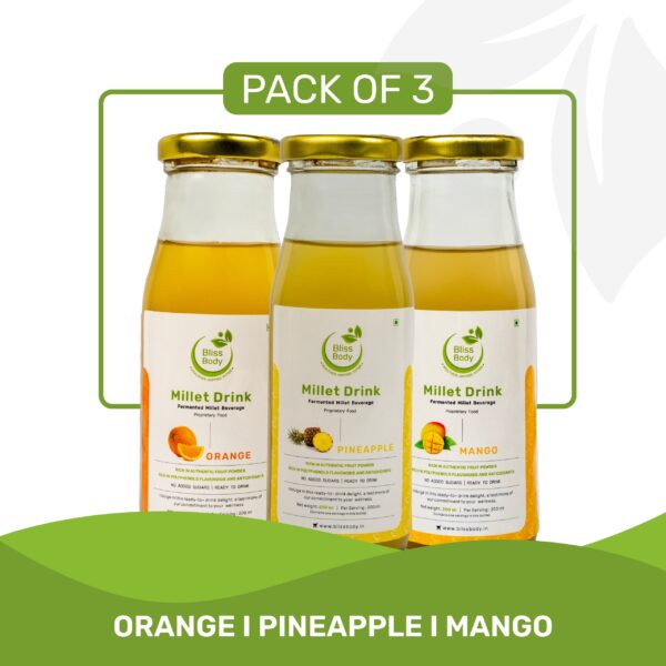 Fermented Millet Beverage - Mango + Orange + Pineapple (Pack of 3)